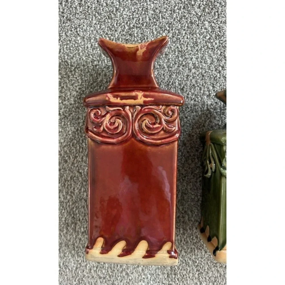 3-PC Decorative Glazed‎ Ceramic Bottle Vases Rectangular Pilar Shape Eccentric